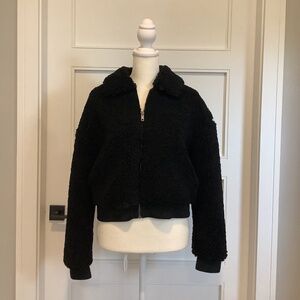 J. Crew Black Cropped Sherpa Jacket sz small NWT
